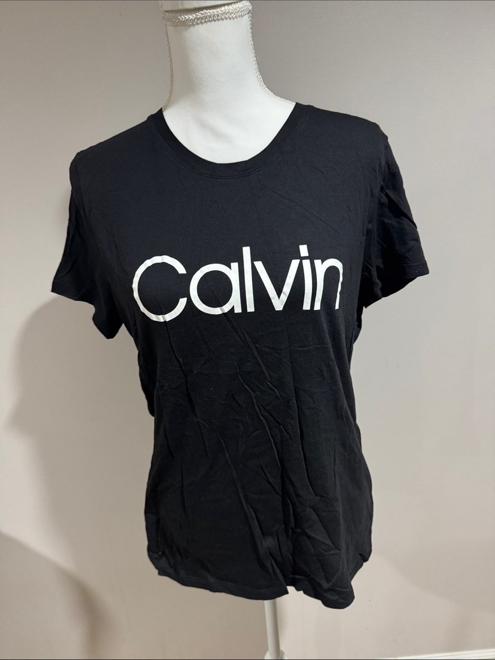 Calvin Klein Black Tee with White 'Calvin' Logo